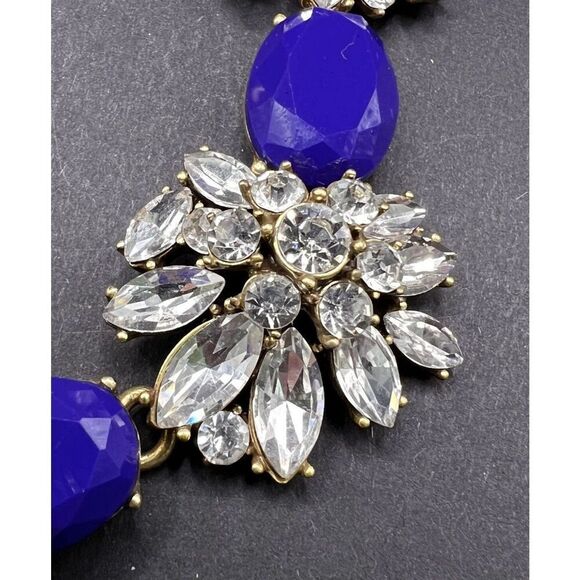 J. Crew Cobalt Royal Blue W Clear Rhinestones Goldtone Statement Necklace Chunky - Picture 6 of 11